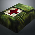 Green Canvas First Aid Kit With Red Cross Emblem And Emergency Design