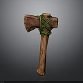 Rustic Handcrafted Wooden Axe With Green Rope Binding And Smooth Handle