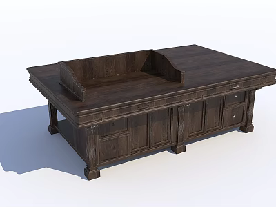 Sturdy Dark Brown Solid Wood Tea Table And Chairs With Drawers And Cabinets 3d model