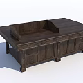 Sturdy Dark Brown Solid Wood Tea Table And Chairs With Drawers And Cabinets 3d model