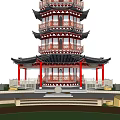 Traditional Chinese Pagoda With Multiple Stories Red Black Decorations And Curved Eaves