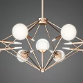 Modern Elegant Chandelier With Spherical White Bulbs And Geometric Metal Frame