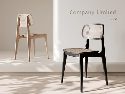Modern Minimalist Single Chair With Woven Back And Wooden Frame Design 3d model