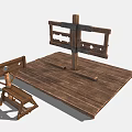 Medieval Wooden Structure With Cross Frame Platform And Metal Fittings
