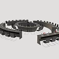 Circular Conference Table With Multiple Seats Wooden Surface And Central Area For Meetings