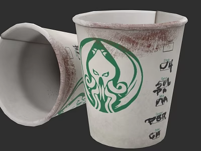 Stylish Paper Cup For Daily Use With Green Abstract Design And Black Symbols 3d model