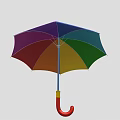 Vibrant Multicolored Umbrella with Red Curved Handle for Daily Use