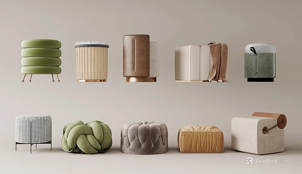 Modern Stylish Ottoman Collection With Various Designs Colors And Textured Fabrics 3d model 