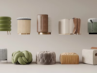 Modern Stylish Ottoman Collection With Various Designs Colors And Textured Fabrics 3d model