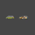 Modern Volkswagen Vans in Green Blue and Orange Stripe Color Schemes