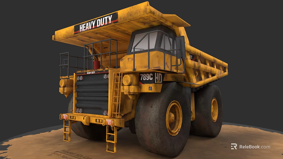 Yellow Heavy Duty Dump Truck Model 798C HD Large Tires Cab And Dump Bed 3d model 