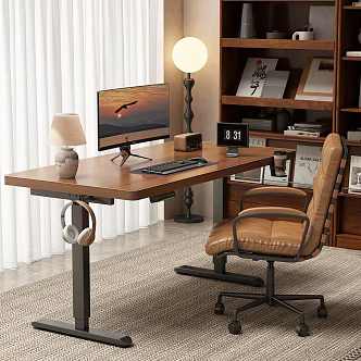 Computer Desk Computer Bookcase Desk Lamp Office Chair Keyboard 3d model