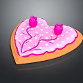 Heart Shaped Dessert with Pink Frosting and White Polka Dots Topped with Pink Rose Decorations