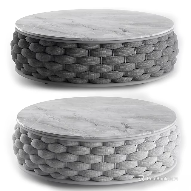Round Dining Table with Marble Top and Woven Base Design 3d model