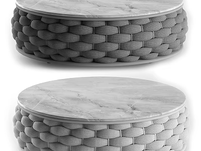 Round Dining Table with Marble Top and Woven Base Design 3d model