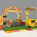 Vibrant Lili Orange Juice Stand With Rainbow Arch Product Display And Colorful Mats