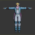 Fantasy Creature Character With Blonde Hair Blue Coat Purple Scarf Knee Pads And Open Arms