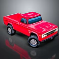 Red Vintage Pickup Truck With Single Cab Shiny Body And Large Tires