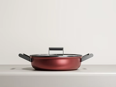 Red Cookware With Lid And Two Handles 3d model