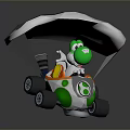 Green Character Driving Parachute Cart With White Gloves And Green White Wheels