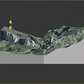 3D Terrain Model of Mountainous Landscape With River Roads and Yellow Marker