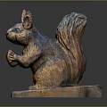 Wooden Squirrel Sculpture Holding Nuts With Detailed Carved Fur And Base