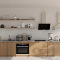 Modern Kitchen With Wooden Cabinets Countertop Open Shelves And Appliances