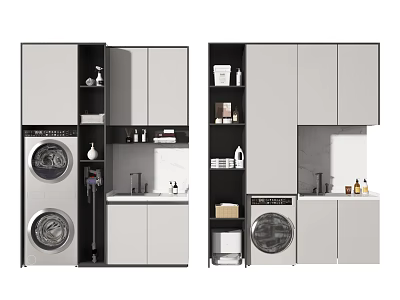 Modern Bathroom Cabinet Design With Storage Cabinets Washing Machine And Countertop 3d model