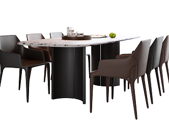 Modern Italian Dining Table and Chair Six-person Dining Table and Chair Leather Dining Chair Decoration Rock Plate Dining Table 3d model