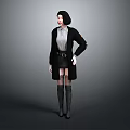 Stylish Game Movie Character In Black Coat White Shirt Short Skirt And Long Socks