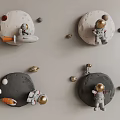 Creative Circular Wall Decor With Astronaut Rocket And Planets For Space Theme 3d model