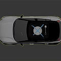 White Modern Car With Black Roof Rack And Blue Accented Wheels
