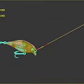 Colorful Fishing Lure With Green Yellow Silver Body And Fishing Line On Dark Background