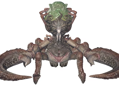 Mythical Game Movie Character With Green Head Large Pincers And Chitinous Body Design 3d model