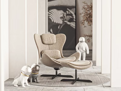 Modern Leisure Chair In Comfortable Design With Decorative Puppy Astronaut Figurines And Artwork 3d model