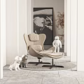 Modern Leisure Chair In Comfortable Design With Decorative Puppy Astronaut Figurines And Artwork