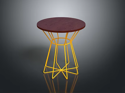 Modern Circular Dining Table With Red Top And Yellow Metal Geometric Legs 3d model