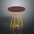 Modern Circular Dining Table With Red Top And Yellow Metal Geometric Legs