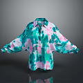 Fashionable Loose Fit Floral Print Shirt with Teal Pink Patterns and Collar Design