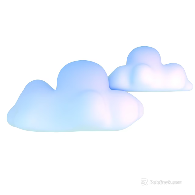 Soft Blue Fluffy Clouds 3D Rendered On White Background With Pastel Tones 3d model 
