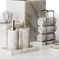 Marble Textured Bathroom Daily Essentials With Mirror Towel Rack And Soap