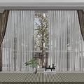 Modern Sheer Curtains With Brown Side Panels And Tiebacks For Window View 3d model