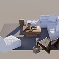 Modern White Sofa And Wooden Coffee Table Set With Accent Chair And Area Rug