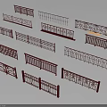 Red Railings Featuring Various Ornate Patterns And Structural Designs In Arranged 3d model