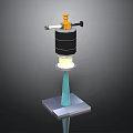 Electronic Device With Black Cylindrical Body Yellow Top Component Blue Pillar And Gray Base