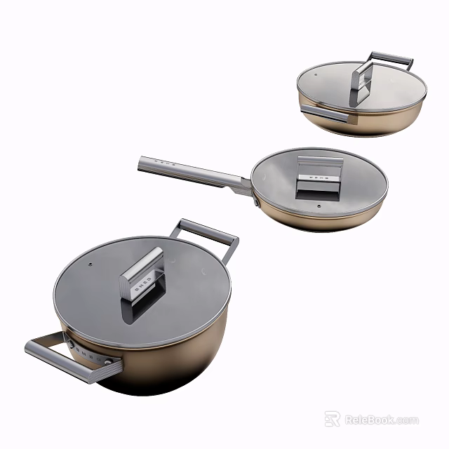 Stainless Steel Cookware Set With Lids And Modern Handles For Kitchen Use 3d model 