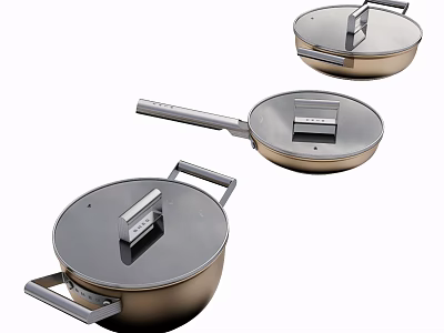 Stainless Steel Cookware Set With Lids And Modern Handles For Kitchen Use 3d model