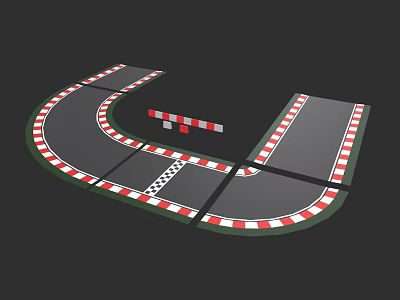 Car Racing U Shaped Track With Red White Barriers And Checker Start Line 3d model