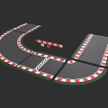 Car Racing U Shaped Track With Red White Barriers And Checker Start Line