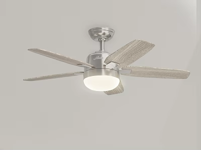 Modern Metallic Ceiling Fan with Light and Wooden Blades for Home Interior 3d model